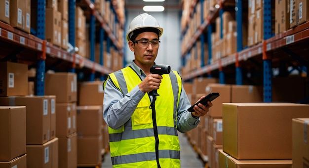 物流员正在仔细核对运输货物信息